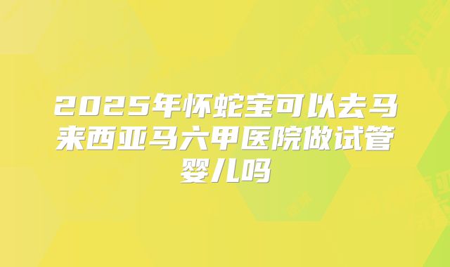 2025年怀蛇宝可以去马来西亚马六甲医院做试管婴儿吗