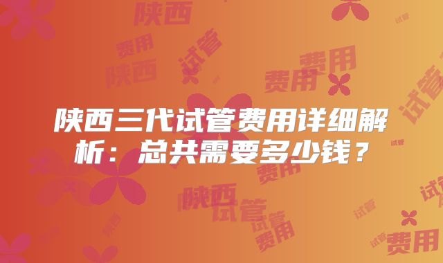 陕西三代试管费用详细解析：总共需要多少钱？