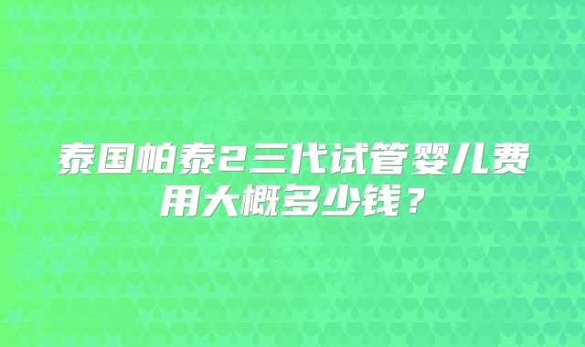 泰国帕泰2三代试管婴儿费用大概多少钱？