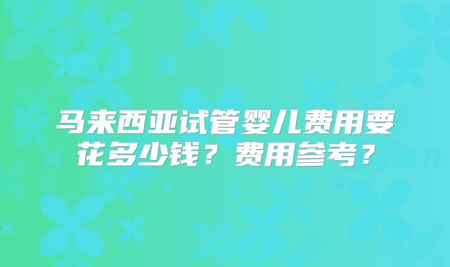 马来西亚试管婴儿费用要花多少钱?费用参考?