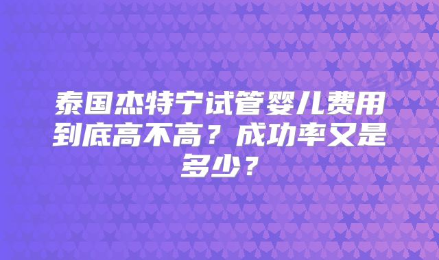 泰国杰特宁试管婴儿费用到底高不高？成功率又是多少？