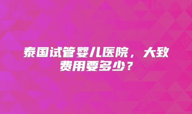 泰国试管婴儿医院,大致费用要多少?