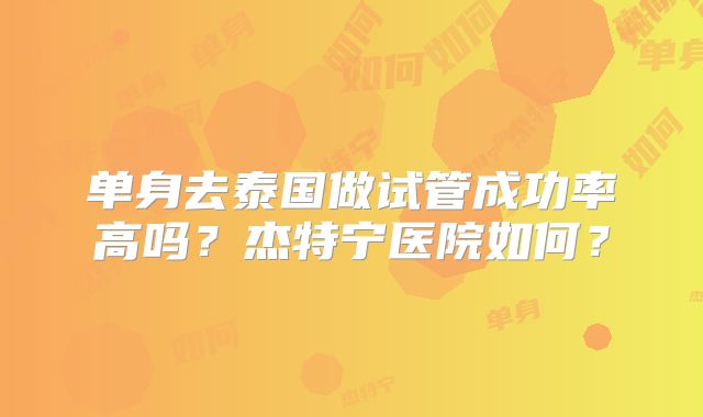 单身去泰国做试管成功率高吗？杰特宁医院如何？