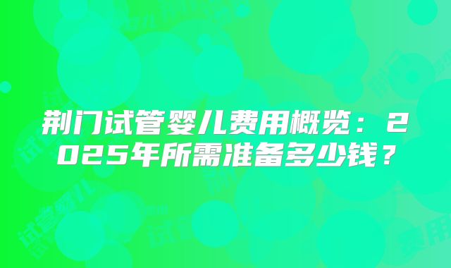 荆门试管婴儿费用概览:2025年所需准备多少钱?