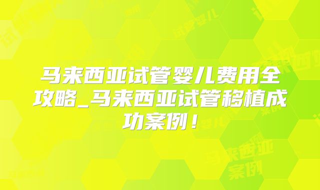 马来西亚试管婴儿费用全攻略_马来西亚试管移植成功案例！