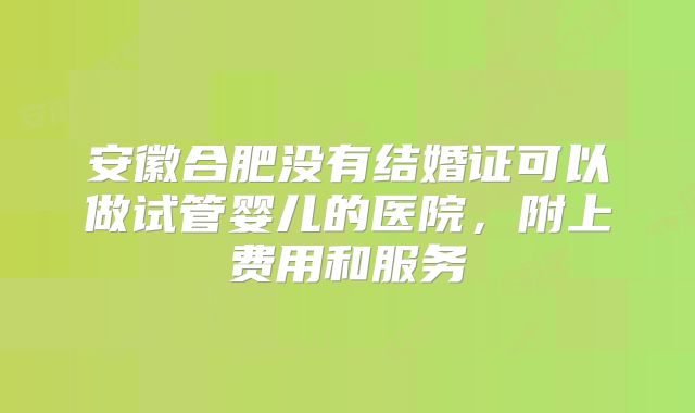 安徽合肥没有结婚证可以做试管婴儿的医院，附上费用和服务