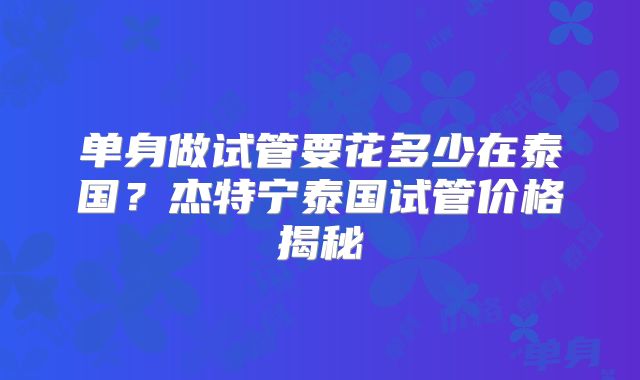 单身做试管要花多少在泰国？杰特宁泰国试管价格揭秘
