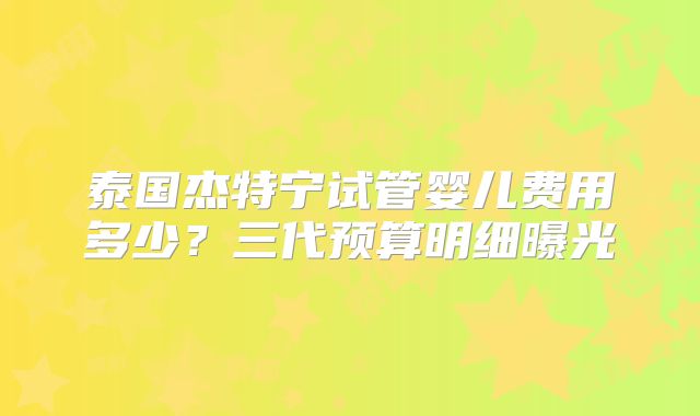 泰国杰特宁试管婴儿费用多少？三代预算明细曝光