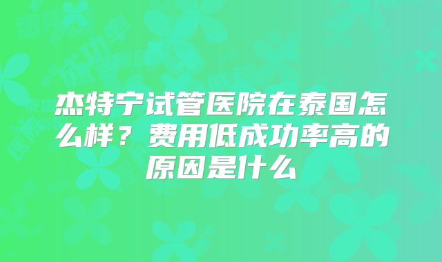 杰特宁试管医院在泰国怎么样?费用低成功率高的原因是什么