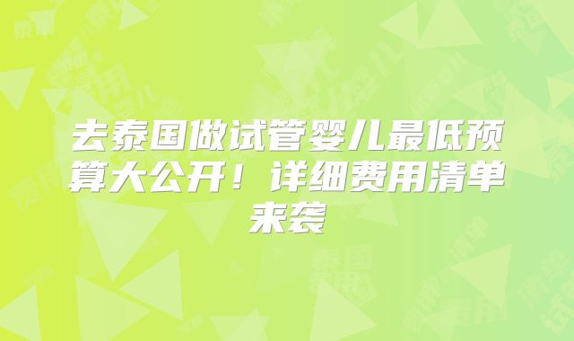 去泰国做试管婴儿最低预算大公开!详细费用清单来袭