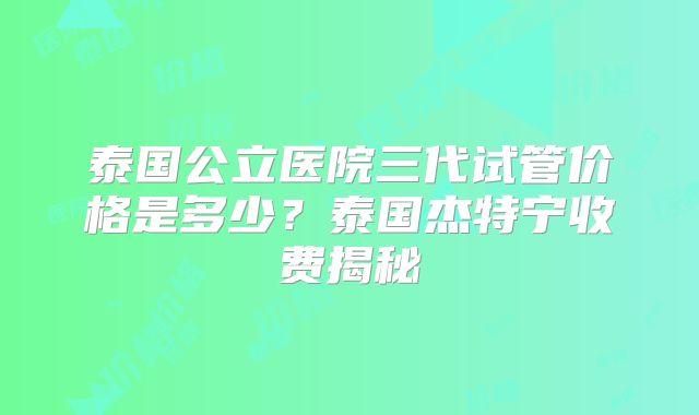 泰国公立医院三代试管价格是多少?泰国杰特宁收费揭秘