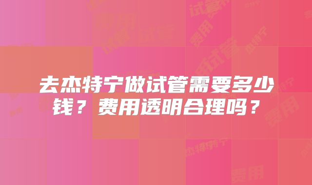 去杰特宁做试管需要多少钱？费用透明合理吗？