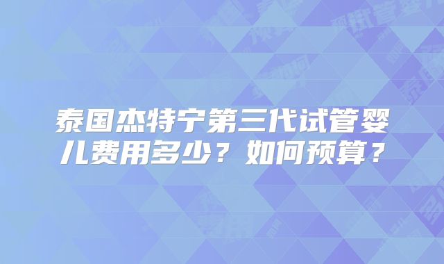 泰国杰特宁第三代试管婴儿费用多少?如何预算?