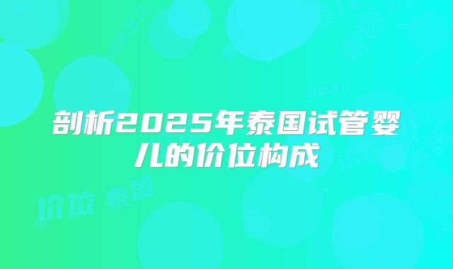 剖析2025年泰国试管婴儿的价位构成