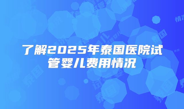 了解2025年泰国医院试管婴儿费用情况