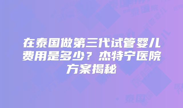 在泰国做第三代试管婴儿费用是多少？杰特宁医院方案揭秘