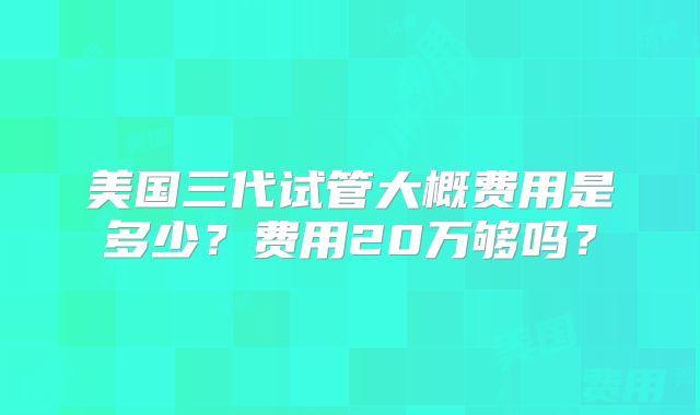 美国三代试管大概费用是多少?费用20万够吗?
