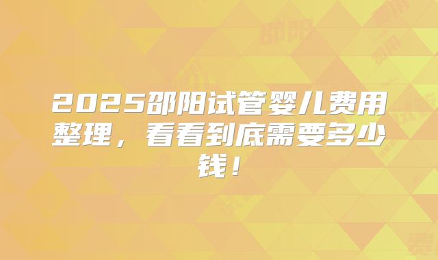 2025邵阳试管婴儿费用整理，看看到底需要多少钱！