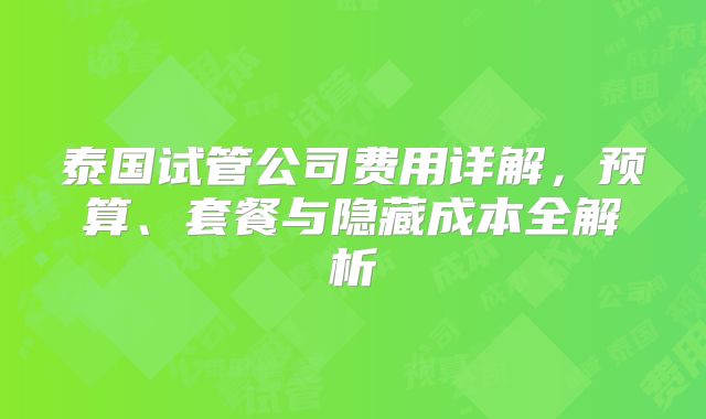 泰国试管公司费用详解,预算、套餐与隐藏成本全解析