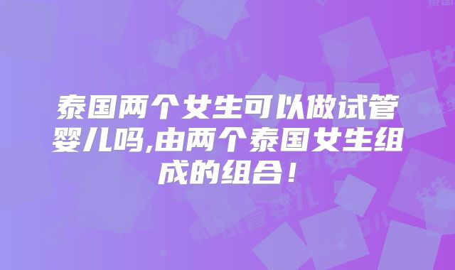 泰国两个女生可以做试管婴儿吗,由两个泰国女生组成的组合！