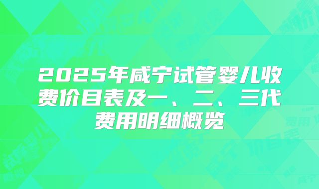 2025年咸宁试管婴儿收费价目表及一、二、三代费用明细概览
