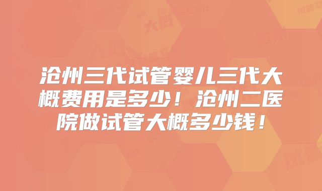 沧州三代试管婴儿三代大概费用是多少!沧州二医院做试管大概多少钱!