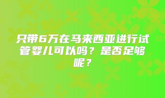 只带6万在马来西亚进行试管婴儿可以吗?是否足够呢?