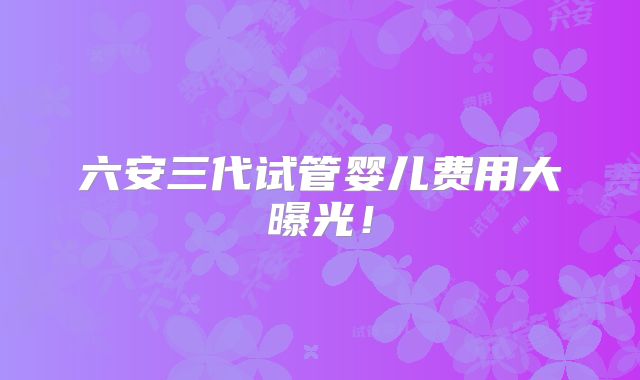 六安三代试管婴儿费用大曝光！