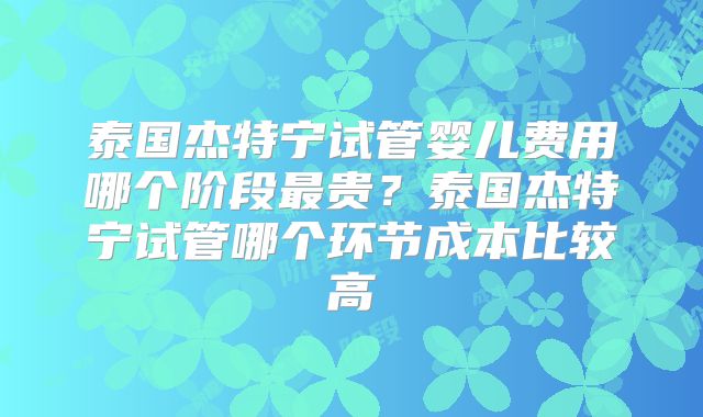 泰国杰特宁试管婴儿费用哪个阶段最贵?泰国杰特宁试管哪个环节成本比较高