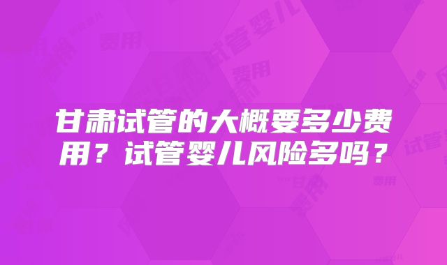 甘肃试管的大概要多少费用？试管婴儿风险多吗？