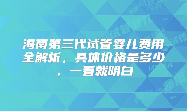 海南第三代试管婴儿费用全解析,具体价格是多少,一看就明白