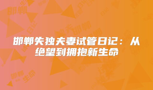 邯郸失独夫妻试管日记:从绝望到拥抱新生命