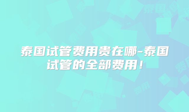 泰国试管费用贵在哪-泰国试管的全部费用！