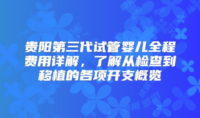 贵阳第三代试管婴儿全程费用详解,了解从检查到移植的各项开支概览