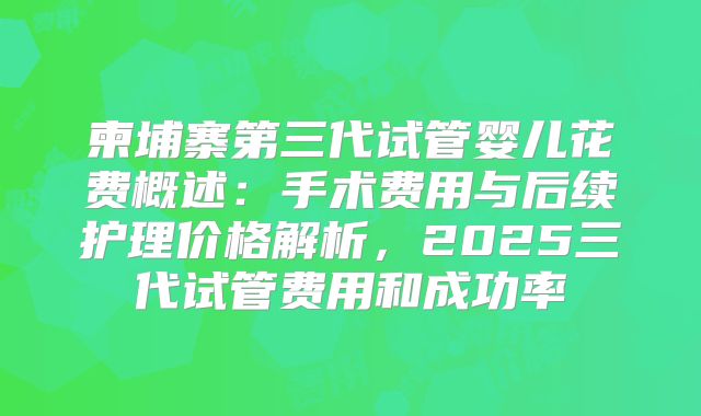 柬埔寨第三代试管婴儿花费概述:手术费用与后续护理价格解析,2025三代试管费用和成功率