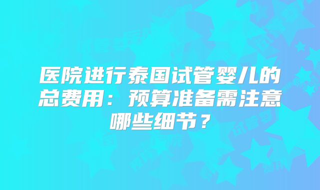 医院进行泰国试管婴儿的总费用:预算准备需注意哪些细节?