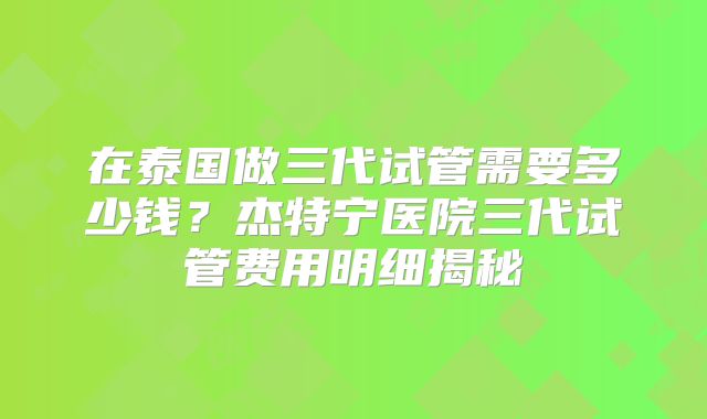 在泰国做三代试管需要多少钱？杰特宁医院三代试管费用明细揭秘
