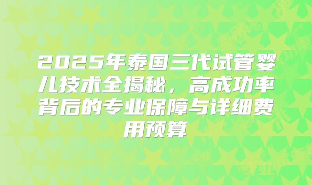 2025年泰国三代试管婴儿技术全揭秘,高成功率背后的专业保障与详细费用预算