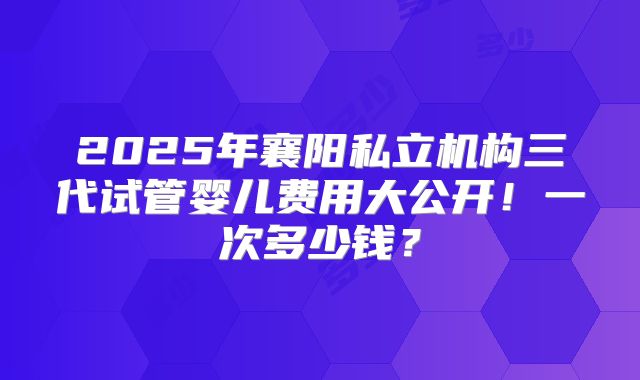 2025年襄阳私立机构三代试管婴儿费用大公开!一次多少钱?