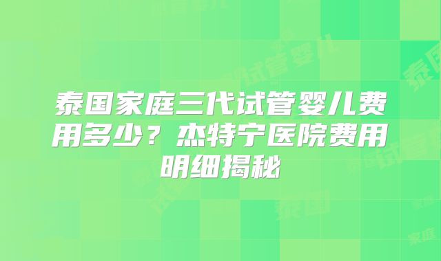 泰国家庭三代试管婴儿费用多少？杰特宁医院费用明细揭秘