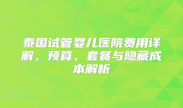 泰国试管婴儿医院费用详解,预算、套餐与隐藏成本解析