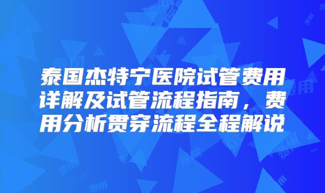 泰国杰特宁医院试管费用详解及试管流程指南,费用分析贯穿流程全程解说