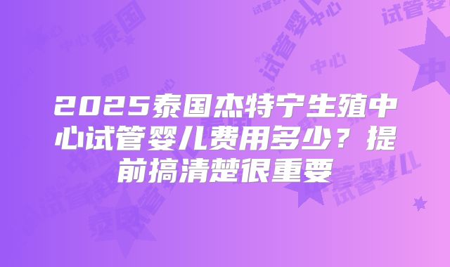 2025泰国杰特宁生殖中心试管婴儿费用多少?提前搞清楚很重要