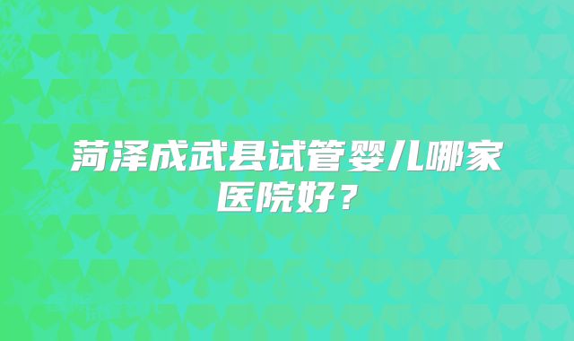 菏泽成武县试管婴儿哪家医院好?