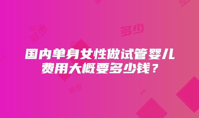 国内单身女性做试管婴儿费用大概要多少钱？