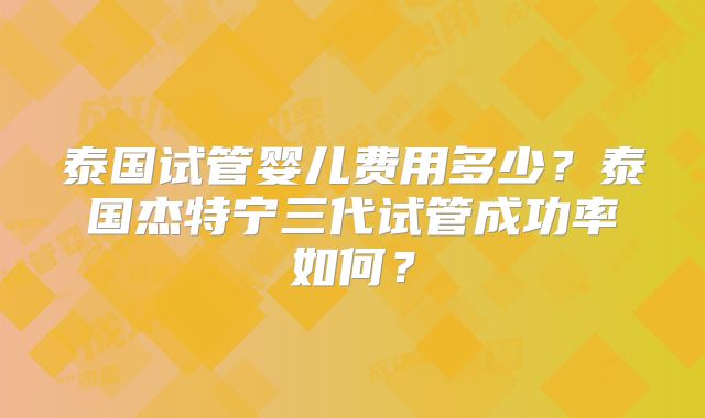 泰国试管婴儿费用多少？泰国杰特宁三代试管成功率如何？