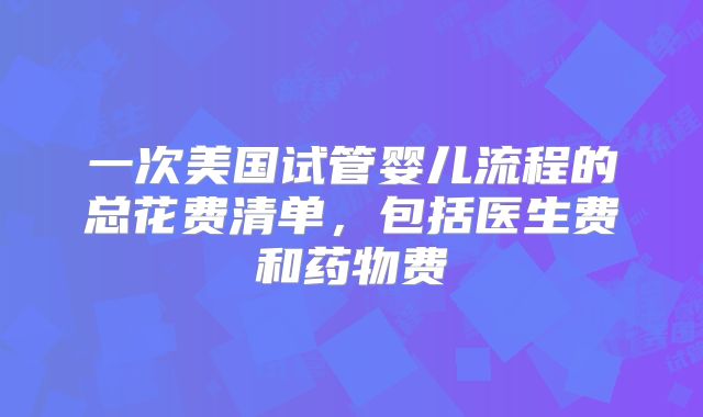 一次美国试管婴儿流程的总花费清单，包括医生费和药物费