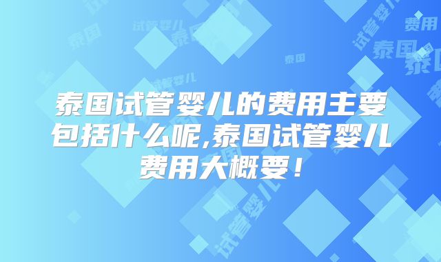 泰国试管婴儿的费用主要包括什么呢,泰国试管婴儿费用大概要!
