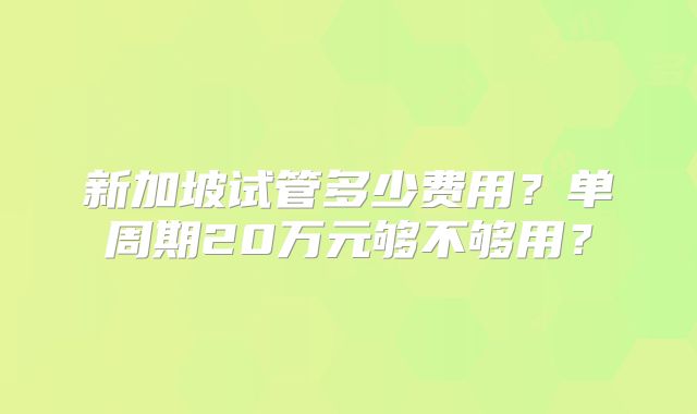 新加坡试管多少费用？单周期20万元够不够用？
