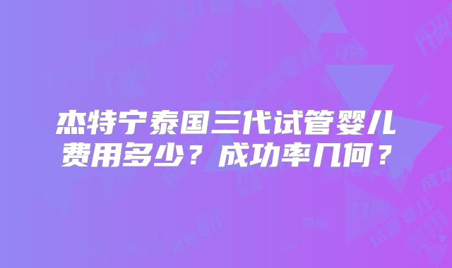 杰特宁泰国三代试管婴儿费用多少?成功率几何?